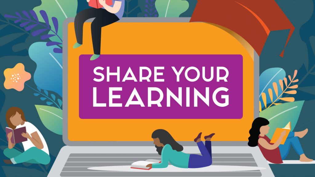 Graphic of students surrounding the Share Your Learning logo